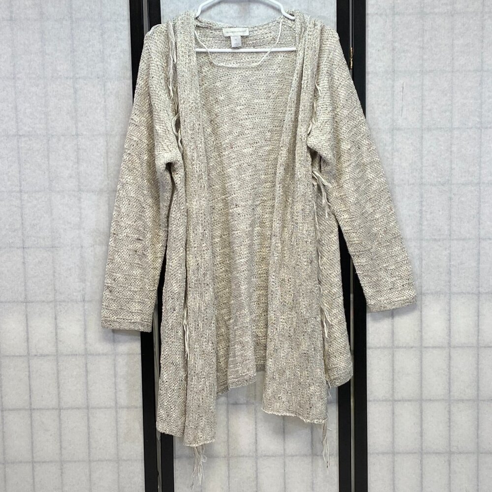 C & B Fringed Knit Open Cardigan Sweater XL Neutral Long Sleeve Cozy Boho Duster